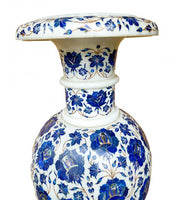 Handmade White Marble Inlay Vase Lapis Floral Art