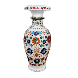 Handmade White Marble Flower Vase Mughal Inlay Art