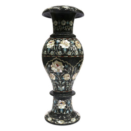 Black Marble Inlay Flower Vase ( Yellow Sea Shell Handicraft )