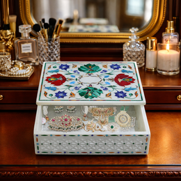 Handmade Marble Inlay Jewelry Box, Floral Stone Keepsake