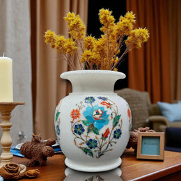 Marble Inlay Flower Vase ( Semi-Precious Stone Handicraft )