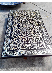Black Marble Inlay Table Top ( M.O.P )