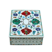 Handmade Marble Inlay Jewelry Box, Floral Stone Keepsake