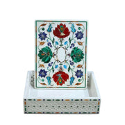 Handmade Marble Inlay Jewelry Box, Floral Stone Keepsake