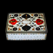 Handmade Marble Inlay Jewelry Box, Floral Stone Keepsake