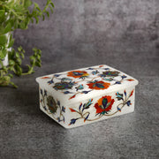 White Marble Jewellery Box Inlaid with Gemstones