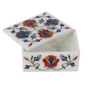 White Marble Jewellery Box Inlaid with Gemstones