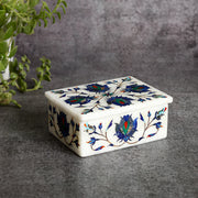 White Marble Jewellery Box Inlaid with Gemstones
