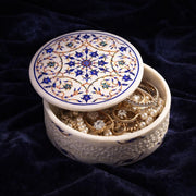 Handcrafted Jasmine Floral Design Marble Inlay Box with Lattice work