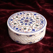 Handcrafted Jasmine Floral Design Marble Inlay Box with Lattice work