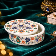 Handmade Marble Inlay Jewelry Box-Indian Trinket Storage, Wedding Gift