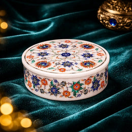 Handmade Marble Inlay Jewelry Box-Indian Trinket Storage, Wedding Gift