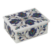 White Marble Jewellery Box Inlaid with Gemstones