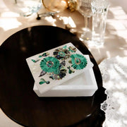 Handmade White Marble Jewelry Box: Floral Inlay, Malachite & Abalone Stone