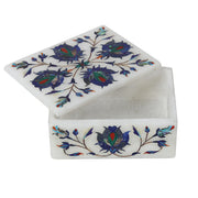 White Marble Jewellery Box Inlaid with Gemstones